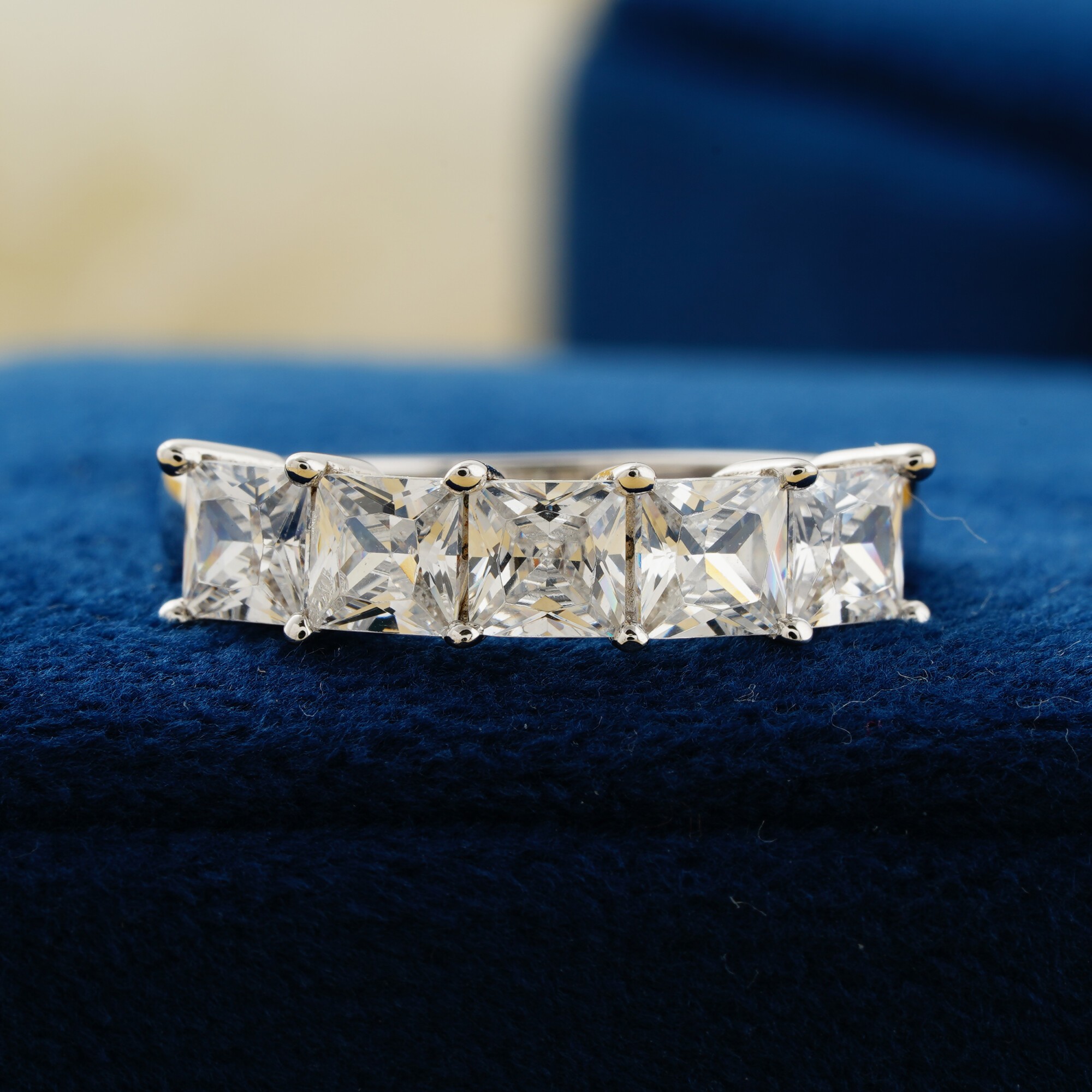 Rimowa Solid Gold Princess Shaped Five Stone Lab Grown Diamond Half Eternity Wedding Band 9 265436d5