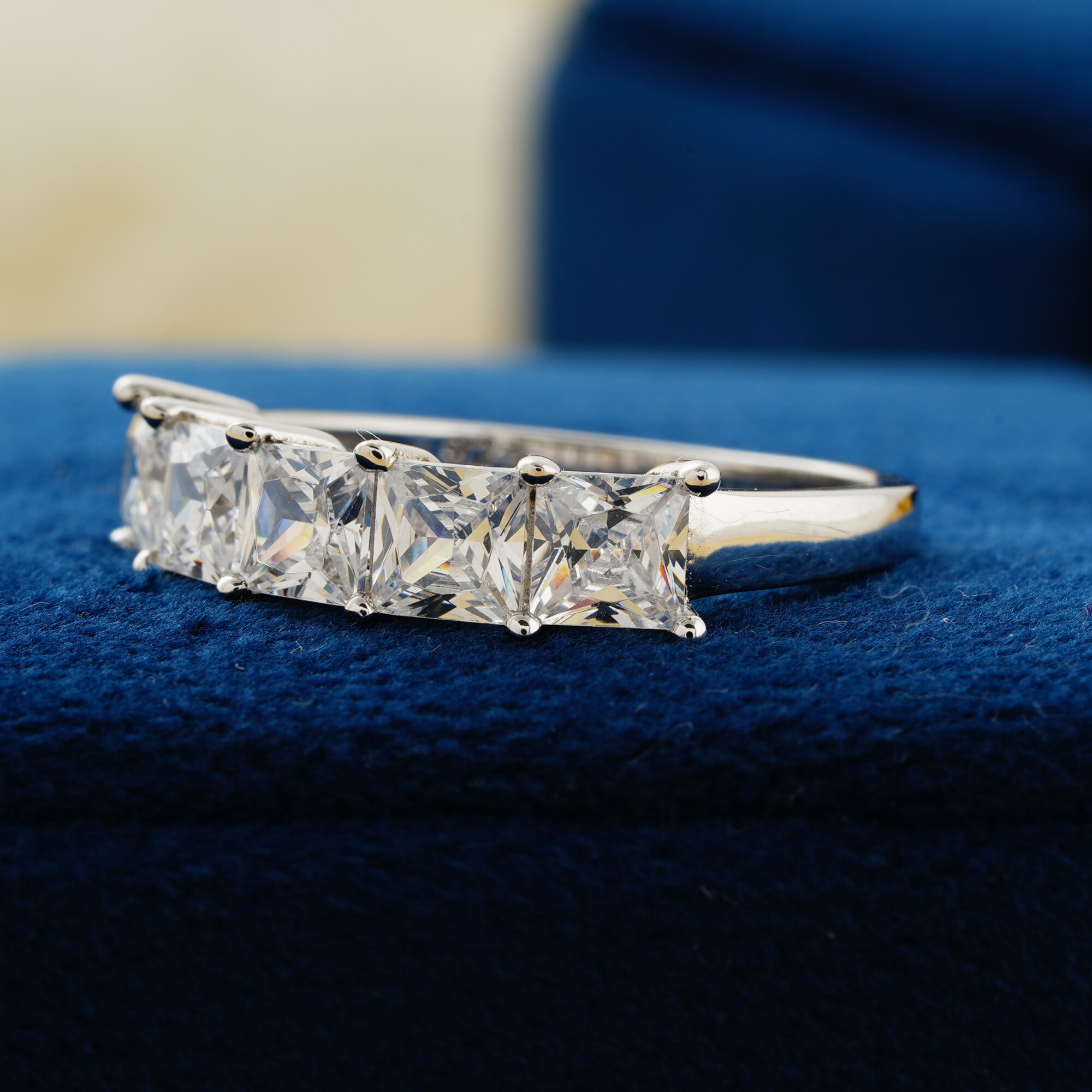 Rimowa Solid Gold Princess Shaped Five Stone Lab Grown Diamond Half Eternity Wedding Band 3 28902407