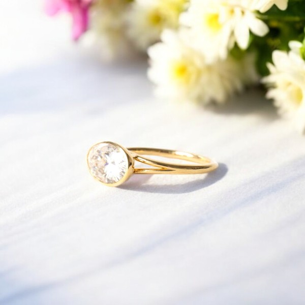 Bezel East West Elongated Oval Cut Solitaire Engagement, Split Shank Band Moissanite Diamond Bridal Comfort Wedding Ring, 14k Solid Yellow Gold Ring For Her, Proposal Wedding Ring For Women, Promise Anniversary Gifts For Women, Travel Unique Ring